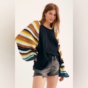 FP WE THE FREE Rainbow Dreams Waffle Knit Balloon Sleeve Sweater